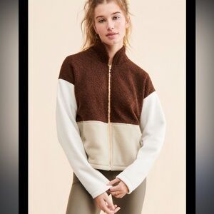 DONNI tri-fleece Colorblock zip Sherpa jacket chocolate Brown/cream
